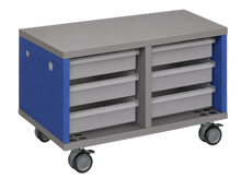 Load image into Gallery viewer, Modular storage unit with two-column tray design, offering organized, accessible classroom storage and customizable finishes.