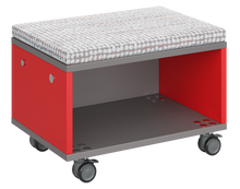 Load image into Gallery viewer, Modular storage unit with an all-shelf for organized, visible classroom storage and optional seat pad converts it into a mobile bench with customizable finishes.
