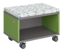 Load image into Gallery viewer, Modular storage unit with an all-shelf for organized, visible classroom storage and optional seat pad converts it into a mobile bench with customizable finishes.
