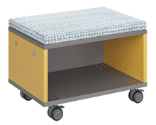 Load image into Gallery viewer, Modular storage unit with an all-shelf for organized, visible classroom storage and optional seat pad converts it into a mobile bench with customizable finishes.