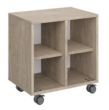 Load image into Gallery viewer, Mobile classroom storage featuring two columns of cubbies, customizable laminate finishes, optional doors, and durable rolling casters.