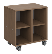 Load image into Gallery viewer, Mobile classroom storage featuring two columns of cubbies, customizable laminate finishes, optional doors, and durable rolling casters.