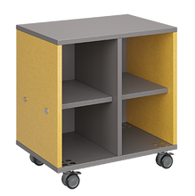 Load image into Gallery viewer, Mobile classroom storage featuring two columns of cubbies, customizable laminate finishes, optional doors, and durable rolling casters.