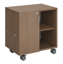 Load image into Gallery viewer, Mobile classroom storage featuring two columns of cubbies, customizable laminate finishes, optional doors, and durable rolling casters.