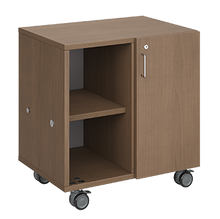 Load image into Gallery viewer, Mobile classroom storage featuring two columns of cubbies, customizable laminate finishes, optional doors, and durable rolling casters.