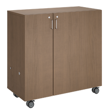 Load image into Gallery viewer, Mobile classroom rolling storage with one tray column and one shelf column for organized classroom materials.