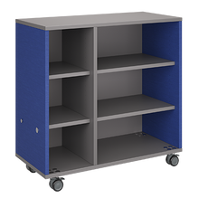 Load image into Gallery viewer, Mobile classroom rolling storage cabinet with one cubby column and one shelf column for organized classroom materials.