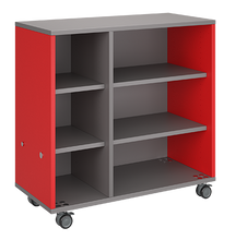 Load image into Gallery viewer, Mobile classroom rolling storage cabinet with one cubby column and one shelf column for organized classroom materials.