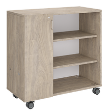 Load image into Gallery viewer, Mobile classroom rolling storage cabinet with one cubby column and one shelf column for organized classroom materials.