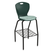 Load image into Gallery viewer, Discover four-leg stool with upholstered seat pad and bookrack for classrooms, cafeterias, and collaborative spaces.