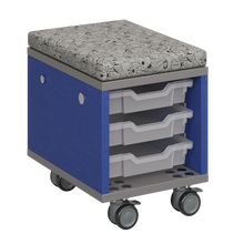 Load image into Gallery viewer, Mobile classroom storage unit with trays and optional upholstered seat pad.