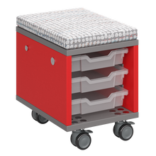 Load image into Gallery viewer, Mobile classroom storage unit with cubby and optional upholstered seat pad.