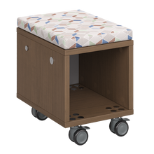Load image into Gallery viewer, Mobile classroom storage unit with cubby and optional upholstered seat pad.