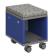 Load image into Gallery viewer, Mobile classroom storage unit with cubby and optional upholstered seat pad.