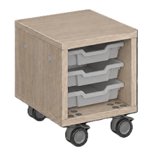 Load image into Gallery viewer, Mobile classroom storage unit with trays and optional upholstered seat pad.
