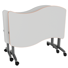 Load image into Gallery viewer, Flipping and nesting classroom table with markerboard surface
