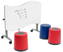 Load image into Gallery viewer, Flipping and nesting classroom table with markerboard surface