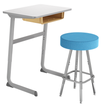 Load image into Gallery viewer, artcobell student desk 4100 series adjustable cantilever desk with seat pad stool
