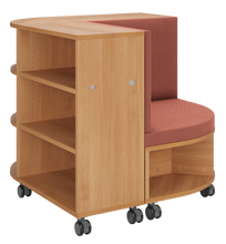 Load image into Gallery viewer, Corner mobile bookshelf with a cushion for classroom
