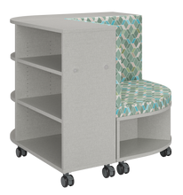 Load image into Gallery viewer, Corner mobile bookshelf with a cushion for classroom

