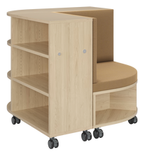 Load image into Gallery viewer, Corner mobile bookshelf with a cushion for classroom
