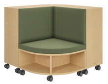 Load image into Gallery viewer, Corner mobile bookshelf with a cushion for classroom
