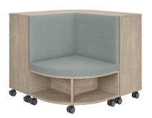 Load image into Gallery viewer, Corner mobile bookshelf with a cushion for classroom
