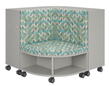 Load image into Gallery viewer, Corner mobile bookshelf with a cushion for classroom

