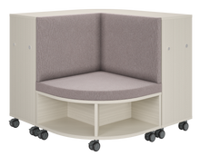 Load image into Gallery viewer, Corner mobile bookshelf with a cushion for classroom
