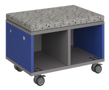 Load image into Gallery viewer, Modular storage unit with two-column cubbies for organized, visible classroom storage and optional seat pad converts it into a mobile bench with customizable finishes.
