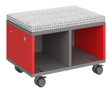 Load image into Gallery viewer, Modular storage unit with two-column cubbies for organized, visible classroom storage and optional seat pad converts it into a mobile bench with customizable finishes.
