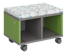Load image into Gallery viewer, Modular storage unit with two-column cubbies for organized, visible classroom storage and optional seat pad converts it into a mobile bench with customizable finishes.

