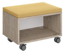 Load image into Gallery viewer, Modular storage unit with an all-shelf for organized, visible classroom storage and optional seat pad converts it into a mobile bench with customizable finishes.
