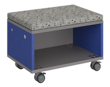 Load image into Gallery viewer, Modular storage unit with an all-shelf for organized, visible classroom storage and optional seat pad converts it into a mobile bench with customizable finishes.
