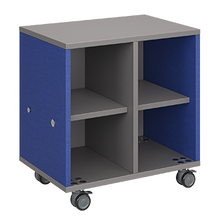 Load image into Gallery viewer, Mobile classroom storage featuring two columns of cubbies, customizable laminate finishes, optional doors, and durable rolling casters.
