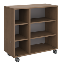 Load image into Gallery viewer, Mobile classroom rolling storage cabinet with one cubby column and one shelf column for organized classroom materials.
