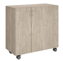 Load image into Gallery viewer, Mobile classroom rolling storage cabinet with one cubby column and one shelf column for organized classroom materials.
