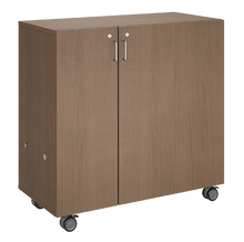 Load image into Gallery viewer, Mobile classroom rolling storage cabinet with one cubby column and one shelf column for organized classroom materials.
