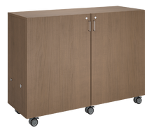 Load image into Gallery viewer, Rolling storage unit with customizable laminate finishes, optional doors, and durable casters.
