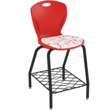 Load image into Gallery viewer, Discover four-leg stool with upholstered seat pad and bookrack for classrooms, cafeterias, and collaborative spaces.
