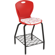 Discover four-leg stool with upholstered seat pad and bookrack for classrooms, cafeterias, and collaborative spaces.