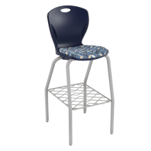 Load image into Gallery viewer, Discover four-leg stool with upholstered seat pad and sturdy frame for classrooms, cafeterias, and collaborative spaces.
