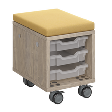 Load image into Gallery viewer, Mobile classroom storage unit with cubby and optional upholstered seat pad.
