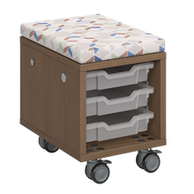 Load image into Gallery viewer, Mobile classroom storage unit with cubby and optional upholstered seat pad.
