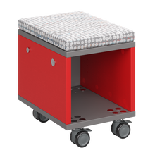 Load image into Gallery viewer, Mobile classroom storage unit with cubby and optional upholstered seat pad.
