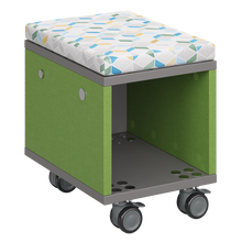 Load image into Gallery viewer, Mobile classroom storage unit with cubby and optional upholstered seat pad.
