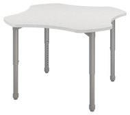 Clover-shaped classroom table with scooped edges