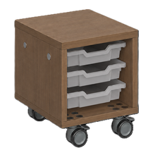Load image into Gallery viewer, Mobile classroom storage unit with trays and optional upholstered seat pad.
