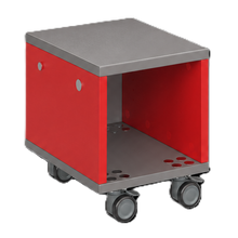 Load image into Gallery viewer, Mobile classroom storage unit with cubby and optional upholstered seat pad.
