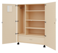 Lockable mobile storage cabinet with durable laminate construction